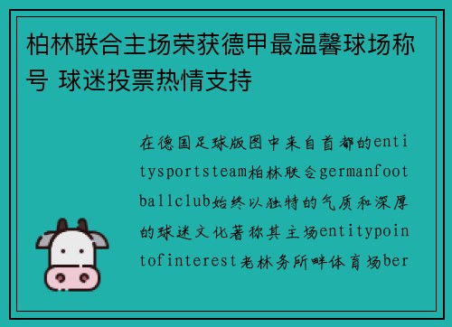 柏林联合主场荣获德甲最温馨球场称号 球迷投票热情支持 柏林联合主场荣获德甲最温馨球场称号 球迷投票热情支持